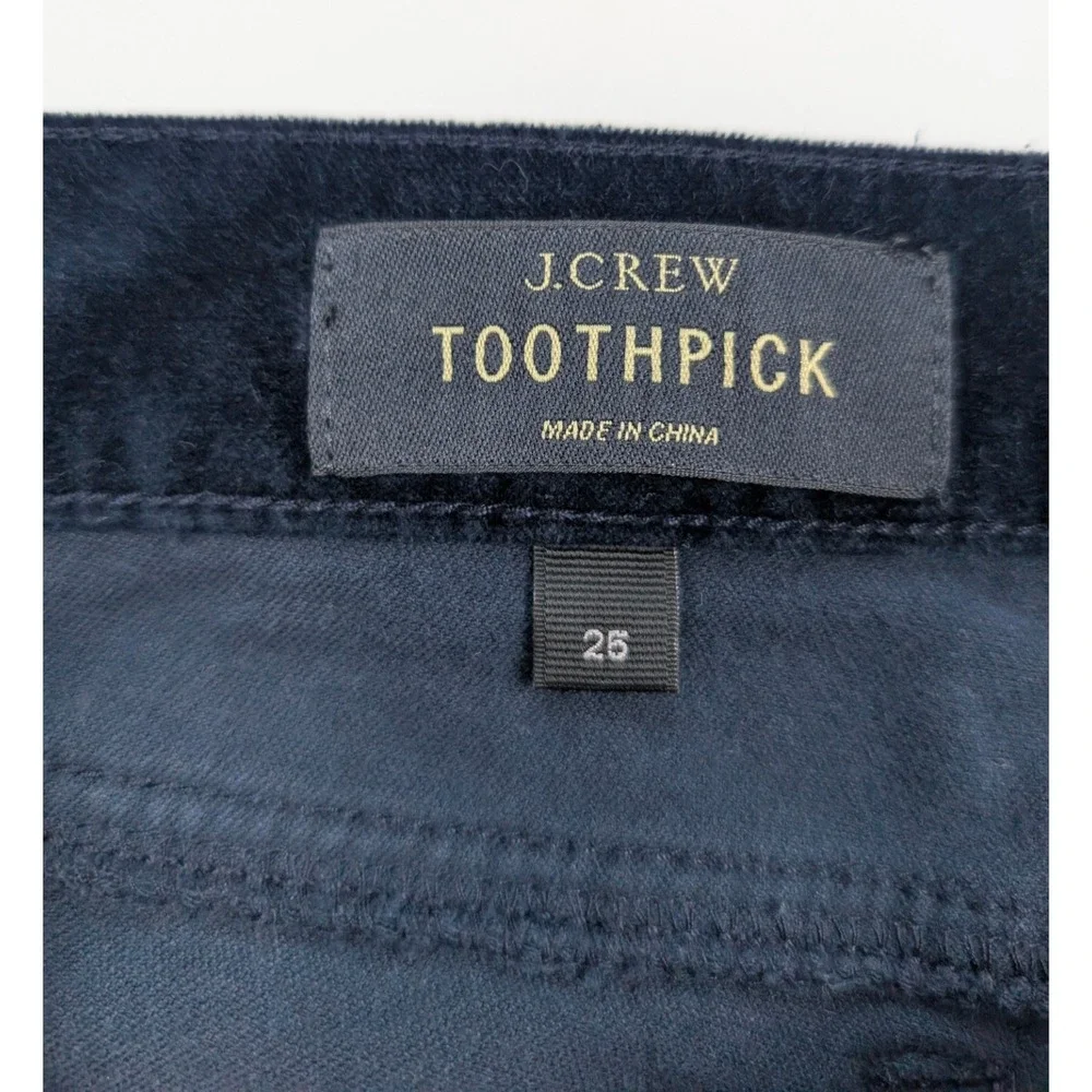 J.‎ Crew Toothpick Mid Rise Blue Velour Ankle Pants Women's Size 25x27